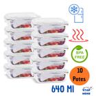  Kit 10 Potes de Vidro 640 ml Hermético Marmita Fit com Tampa 4 Travas