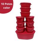 Kit 10 Potes Transparente BPA Free Com Tampa Colorida Conjunto Cozinha