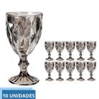 Kit 10 Taça Diamante de Vidro Cinza Metalizada 340ml Água Suco