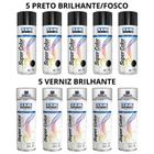 Kit 10 Tinta Spray Preto E Verniz Brilhante Tekbond 350ML