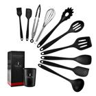 Kit 10 Utensílios Para Cozinha Silicone Com Suporte Preto - Dindong