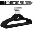 Kit 100 Cabide Preto Antideslizante Adulto Preto Ultra Fino