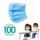 Kit 100 Máscaras Descartáveis para Crianças - Cor Azul