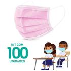 Kit 100 Máscaras Descartáveis para Crianças - Cor Rosa