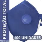 Kit 100 Mascaras Respirador Pff2 N95 Azul C Válvula Anatômica para Trabalho Profissional e Respiração Hospitalar Com Clip Nasal EPI Proteção