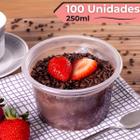 Kit 100 Potes Redondos de Plástico Pote Para Bolo 250ml Transparente Com Tampa Lacre