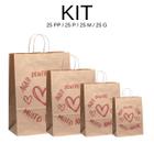 Kit 100 Sacolas Kraft Amor Tamanhos Pp/p/m/g 25 Cada