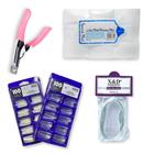 Kit 100 Tips Bailarina + Alicate De Tips + Fibra 2m + Algodão Prensado Para Unhas Manicure Nail Designer Gel Acringel Profissional