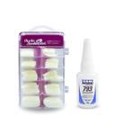 Kit 100 Unhas Postiças Natural Quadrada + Cola Tekbond 793