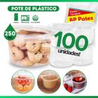 Kit 100 Unidades Pote de Plástico Redondo 250ml C/ Tampa Bolo no Pote Embalagem Descartável - BP Potes