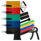 Kit 11 Extensor Elástico Treino + 5 Mini Band + Hand Grip Multifuncional Resistencia Muscular Ginastica