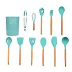 Kit 11 Utensílios de Cozinha em Silicone c Cabo Madeira - Novo Século