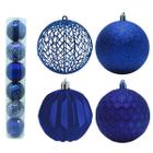 Kit 12 Bola De Natal Azul 8cm Mista Pendente Para Árvore