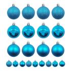 Kit 12 Bolas De Natal Mista 7cm Azul Decoração Árvore