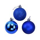 Kit 12 Bolas De Natal Mista Azul Escuro 7cm Pendente Árvore Enfeite