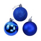 Kit 12 Bolas De Natal Mista Azul Glitter 7cm Pendente Árvore Enfeite
