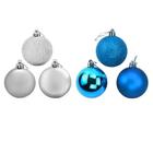 Kit 12 Bolas De Natal Prata Azul 8cm Enfeite Pendente Árvore De Natal