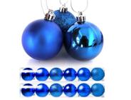 Kit 12 Bolas Natal Mista Glitter, Fosca, Lisa Azul Royal 7cm - Master Christmas