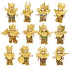 Kit 12 bonecos cavaleiros do zodiaco armadura de ouro bloco de montar