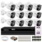 Kit 12 Câmeras Intelbras VHD 1130 B HD 720p Bullet Lente 2.8mm Visão Noturna 30m IP67 + DVR Intelbras MHDX 1316 Full HD 16 Canais Multi HD + HD 1TB