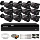 Kit 12 Câmeras Segurança Black Full HD 1080p Infra 20M IP66 DVR Intelbras MHDX 1216 16 Canais