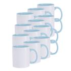 Kit 12 Caneca de Cerâmica Branca Com Alça E Interior Azul Ciano