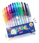 Kit 12 canetas esferográficas coloridas tinta gel glitter papelaria escolar