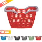 Kit 12 Cesta Cestinha Plástica Supermercado c/ Alça 12L