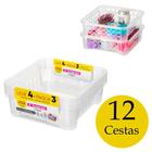 Kit 12 Cestinhas transparente multiuso empilhável organizadora armário gaveta lavanderia Sanremo