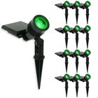 Kit 12 Espetos Refletor Led Spot Solar Verde Externo Jardim