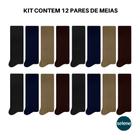 Kit 12 Pares De Meias Selene Social 100% Algodão Masculina Cor Lisa Tecido Canelado Original