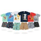 KIT 12 PEÇAS - 6 Conjuntos Masculinos Infantil Bermuda Moletinho e Camiseta Algodão Roupa InfantiL