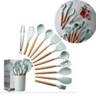 Kit 12 Peças Cozinha Premium Silicone Bamboo e Cabo de Madeira