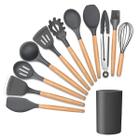 Kit 12 Peças Utensílios Cozinha Silicone Madeira Suporte