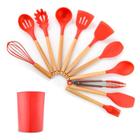 Kit 12 Peças Utensilios de Cozinha Colher Espatula Fue Pincel Cor:Vermelho