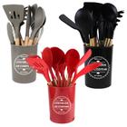 Kit 12 Peças Utensílios De Cozinha Em Silicone Cabo Madeira