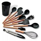 Kit 12 peças utensílios de silicone com cabo de madeira - Art House