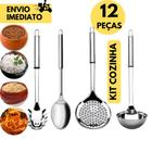 Kit 12 Peças Utensílios para Cozinha em Inox 3 Conchas + 3 Escumasdeira + 3 Pegador de Massas + 3 Co