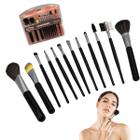 Kit 12 Pincéis de Maquiagem Profissional Sombra Base Pó Blush Contorno