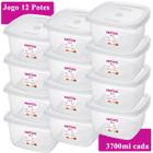 Kit 12 Pote 3700Ml Quadrado Plástico Vai Freezer Microondas