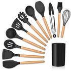 Kit 12 Talheres Colheres De Silicone Utensílios de Cozinha Com Porta Talheres Incluso PRETO