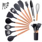 Kit 12 Utensílios De Cozinha Com Cabo De Madeira E Silicone