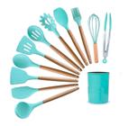 Kit 12 Utensilíos De Cozinha Em Silicone E Cabo De Madeira - Kitchen & Dining