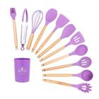 Kit 12 Utensílios de Cozinha Silicone Cabo de Madeira Varias Cores 026A - NEHC