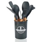 Kit 12 Utensílios de Cozinha Silicone com Cabo de Madeira Varias Cores Jogo Colher Espátula Concha