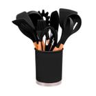 Kit 12 Utensílios De Cozinha Talheres Silicone Cabo Madeira - Correia Ecom