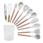 Kit 12 Utensílios Jogo de Cozinha de Silicone com Espatulas Pincel Batedor Manual - Branco - Aquilae