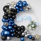 Kit 120 Balões P/ Arco Desconstruido Azul Royal Prata Metallizado Preto Bexiga Festa Aniversário+Fita - Festball