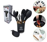 Kit 13 Peças Utensílios Cozinha Colher Espátula em Silicone Preto