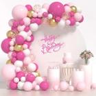 Kit 130 Balões P/ Festa Rosa Bebe Dourado Metalizado Baloes Arco Desconstruido Festa Aniversário Princesa Bexiga+fita